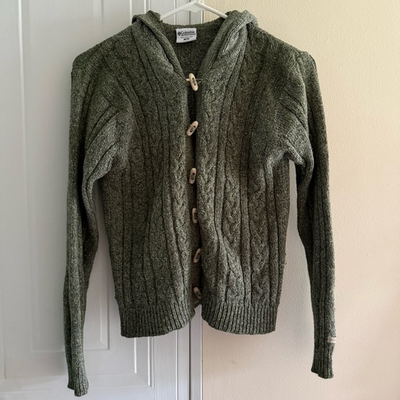 Columbia Sweaters - Columbia Olive Green Women's Cable Knit Hooded Cardigan Sweater Med Cotton Blend